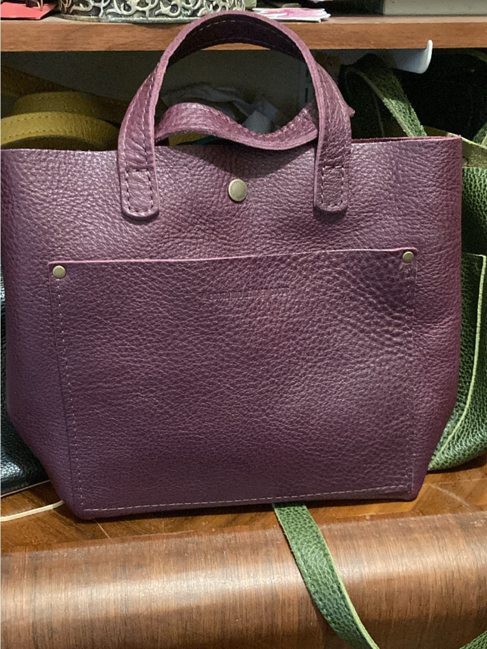Portland Leather Plum Pebbled Leather Mini Crossbody Tote